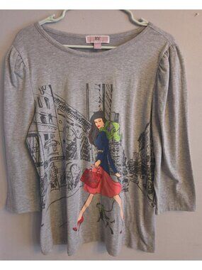 BY Design Womens Gray Knit Top L Glitter Rhinestones Artsy Lady With Handbag